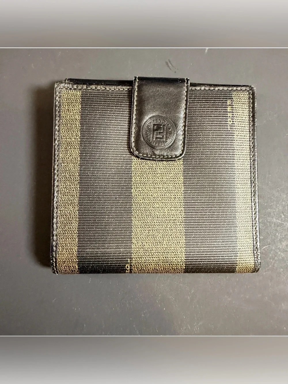 Vintage Fendi Brown Beige Gray Women's Wallet Striped Logo Snap Credit Card /C0A